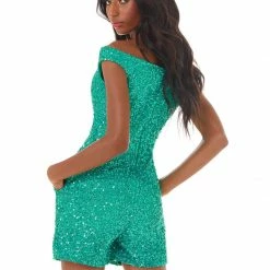 Ashleylauren Jumpsuits & Rompers Ashley Lauren 4393 Short Sequin Off The Shoulder Formal Romper Prom Pageant