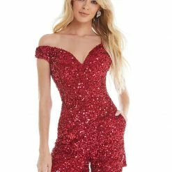Ashleylauren Jumpsuits & Rompers Ashley Lauren 4393 Short Sequin Off The Shoulder Formal Romper Prom Pageant