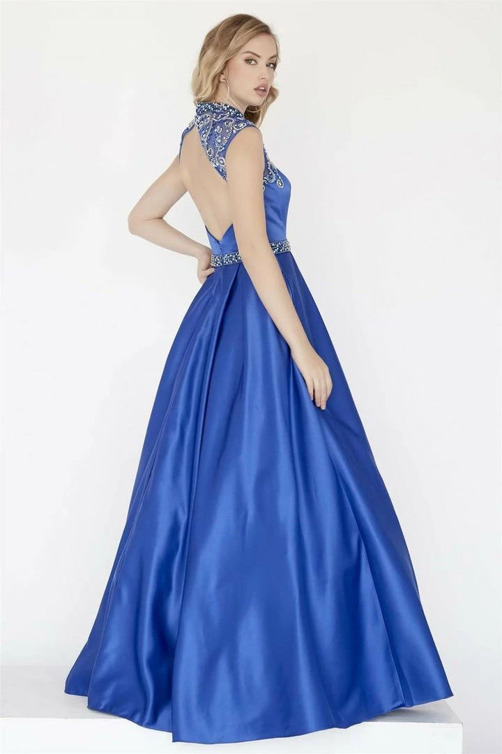 In Stock Jolene 18016 Long Satin A Line Ballgown Sheer High Neck Prom Dress Pockets Size 16 Ballgown Dresses 5 In Stock Jolene 18016 Long Satin A Line Ballgown Sheer High Neck Prom Dress Pockets Size 16 Ballgown Dresses