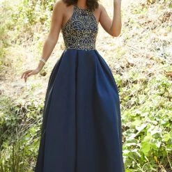 In Stock Jolene 18052 Size 4 Long A Line High Neck Dress Prom Dress Pageant Gown