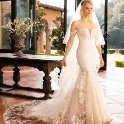 In Stock Mermaid Dresses Casablanca Bridal 2376 KARINA Fit And Flare Wedding Dress Bridal Gown Size 14 Lace Off The Shoulder