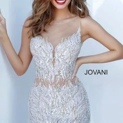 Sequin Dresses Jovani 4545 Sheer Illusion Embellished Sexy Cocktail Gown Party Dress Formal Short