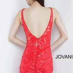 Jovani 4552 Short V Neckline Fitted Sequin Cocktail Dress Sheer Sequin Lace Backless Dresses