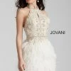 Jovani 45547 Ivory Cocktail Dress High Neck Short Feather Dress Bridal Reception Formal Beaded