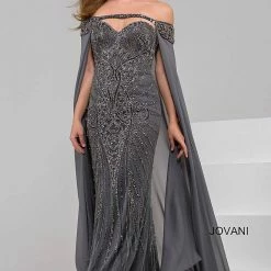 Mermaid Dresses Jovani 45566 Long Fitted Embellished Mermaid Dress Evening Gown Pageant Cape