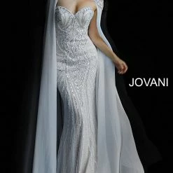 Jovani 45566 Wedding Dress Pageant Long Fitted Beaded Cape Formal Pageant Gown Sequin Dresses