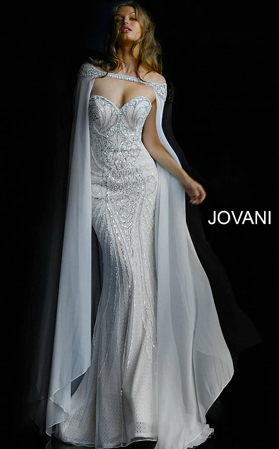 Jovani 45566 Wedding Dress Pageant Long Fitted Beaded Cape Formal Pageant Gown Sequin Dresses 3 Jovani 45566 Wedding Dress Pageant Long Fitted Beaded Cape Formal Pageant Gown Sequin Dresses