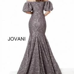 Discontinued Jovani 4573 Lavender Lace Off The Shoulder Bell Evening Mermaid Dress Formal Puff Long Sleeve Dresses