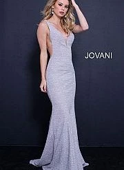 Jovani 45811 Glitter Shimmer Prom Dress Plunging Neckline Jersey Mermaid Fitted