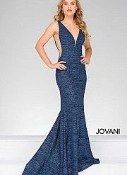 Jovani 45811 Glitter Shimmer Prom Dress Plunging Neckline Jersey Mermaid Fitted Mermaid Dresses