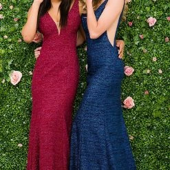 Jovani 45811 Glitter Shimmer Prom Dress Plunging Neckline Jersey Mermaid Fitted Mermaid Dresses