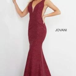 Jovani 45811 Glitter Shimmer Prom Dress Plunging Neckline Jersey Mermaid Fitted