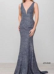 Jovani 45811 Glitter Shimmer Prom Dress Plunging Neckline Jersey Mermaid Fitted Mermaid Dresses