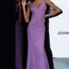 Jovani 45811 Glitter Shimmer Prom Dress Plunging Neckline Jersey Mermaid Fitted Mermaid Dresses