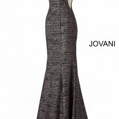Jovani 45811 Glitter Shimmer Prom Dress Plunging Neckline Jersey Mermaid Fitted