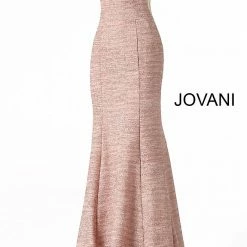 Jovani 45811 Glitter Shimmer Prom Dress Plunging Neckline Jersey Mermaid Fitted
