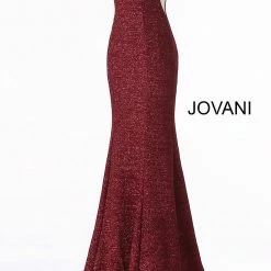 Jovani 45811 Glitter Shimmer Prom Dress Plunging Neckline Jersey Mermaid Fitted