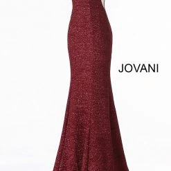 Jovani 45811 Glitter Shimmer Prom Dress Plunging Neckline Jersey Mermaid Fitted