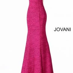 Jovani 45811 Glitter Shimmer Prom Dress Plunging Neckline Jersey Mermaid Fitted