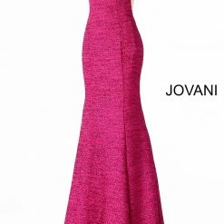 Jovani 45811 Glitter Shimmer Prom Dress Plunging Neckline Jersey Mermaid Fitted
