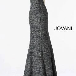Jovani 45811 Glitter Shimmer Prom Dress Plunging Neckline Jersey Mermaid Fitted