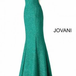 Jovani 45811 Glitter Shimmer Prom Dress Plunging Neckline Jersey Mermaid Fitted Mermaid Dresses