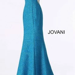 Jovani 45811 Glitter Shimmer Prom Dress Plunging Neckline Jersey Mermaid Fitted