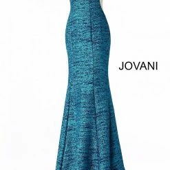 Jovani 45811 Glitter Shimmer Prom Dress Plunging Neckline Jersey Mermaid Fitted