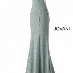 Jovani 45811 Glitter Shimmer Prom Dress Plunging Neckline Jersey Mermaid Fitted