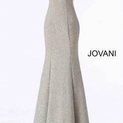 Jovani 45811 Glitter Shimmer Prom Dress Plunging Neckline Jersey Mermaid Fitted