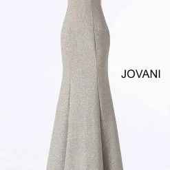 Jovani 45811 Glitter Shimmer Prom Dress Plunging Neckline Jersey Mermaid Fitted Mermaid Dresses