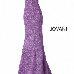 Jovani 45811 Glitter Shimmer Prom Dress Plunging Neckline Jersey Mermaid Fitted Mermaid Dresses