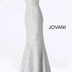 Jovani 45811 Glitter Shimmer Prom Dress Plunging Neckline Jersey Mermaid Fitted