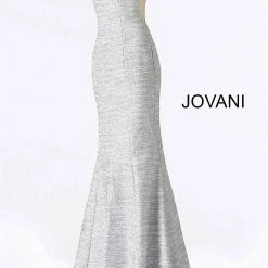 Jovani 45811 Glitter Shimmer Prom Dress Plunging Neckline Jersey Mermaid Fitted Mermaid Dresses