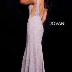 Jovani 45811 Glitter Shimmer Prom Dress Plunging Neckline Jersey Mermaid Fitted