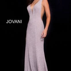 Jovani 45811 Glitter Shimmer Prom Dress Plunging Neckline Jersey Mermaid Fitted Mermaid Dresses