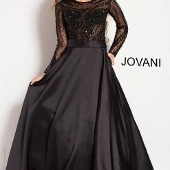 Jovani 46066 Long Sleeve Beaded Sheer Crew Neckline Evening Gown Prom Dress Ballgown Dresses