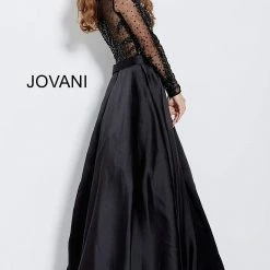 Jovani 46066 Long Sleeve Beaded Sheer Crew Neckline Evening Gown Prom Dress Ballgown Dresses