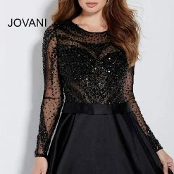 Jovani 46066 Long Sleeve Beaded Sheer Crew Neckline Evening Gown Prom Dress Ballgown Dresses