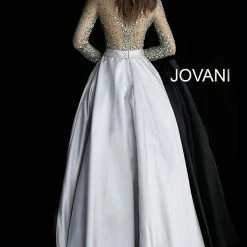Jovani 46066 Long Sleeve Beaded Sheer Crew Neckline Evening Gown Prom Dress Ballgown Dresses