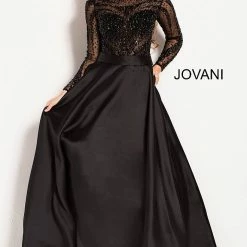 Jovani 46066 Long Sleeve Beaded Sheer Crew Neckline Evening Gown Prom Dress Ballgown Dresses