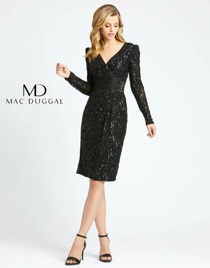 Sequin Dresses Mac Duggal 4632 Short Fitted Sheer Long Sleeve Beaded Cocktail Dress Formal 4 Sequin Dresses Mac Duggal 4632 Short Fitted Sheer Long Sleeve Beaded Cocktail Dress Formal