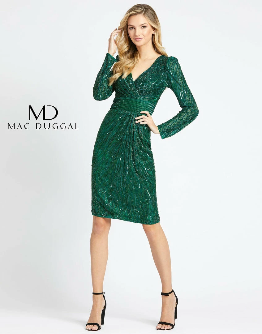 Sequin Dresses Mac Duggal 4632 Short Fitted Sheer Long Sleeve Beaded Cocktail Dress Formal 3 Sequin Dresses Mac Duggal 4632 Short Fitted Sheer Long Sleeve Beaded Cocktail Dress Formal