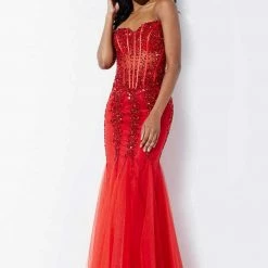 Jovani 5908 Sheer Corset Mermaid Prom Dress Pageant Sexy Embellished Formal Gown