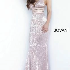 Discontinued Long Sleeve Dresses Jovani 4697 Long Stretch Sequin Prom Dress V Neck Crystal Waist Belt Evening Gown