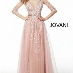 Jovani 29084 Three Quarter Sleeve A Line Evening Gown Mother Of Dress Formal Evening Gown Long Sleeve Dresses