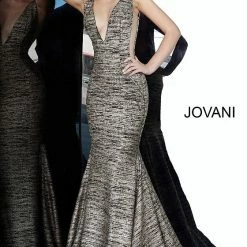 Jovani 47075 Iridescent Shimmer Fitted Mermaid Prom Dress Train Pageant Gown