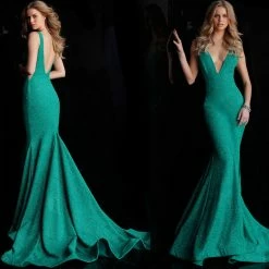 Jovani 47075 Iridescent Shimmer Fitted Mermaid Prom Dress Train Pageant Gown