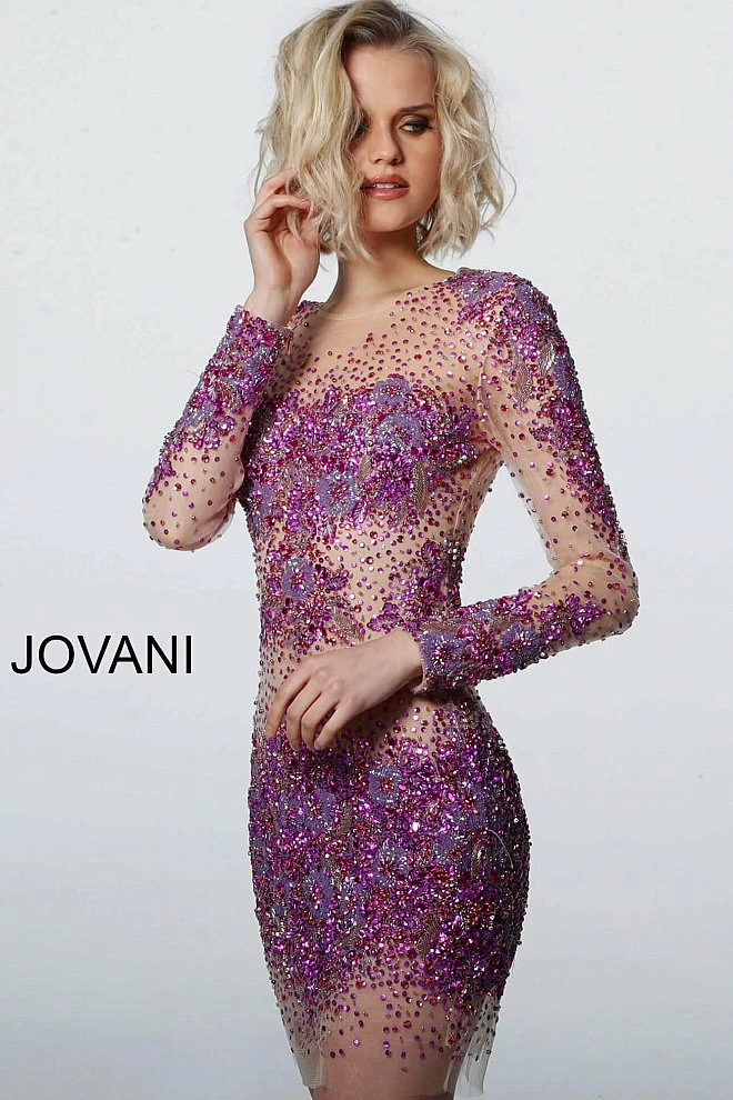Long Sleeve Dresses Jovani 47598 Short Fitted Sheer Crystal Cocktail Dress Long Sleeve Embellished 5 Long Sleeve Dresses Jovani 47598 Short Fitted Sheer Crystal Cocktail Dress Long Sleeve Embellished