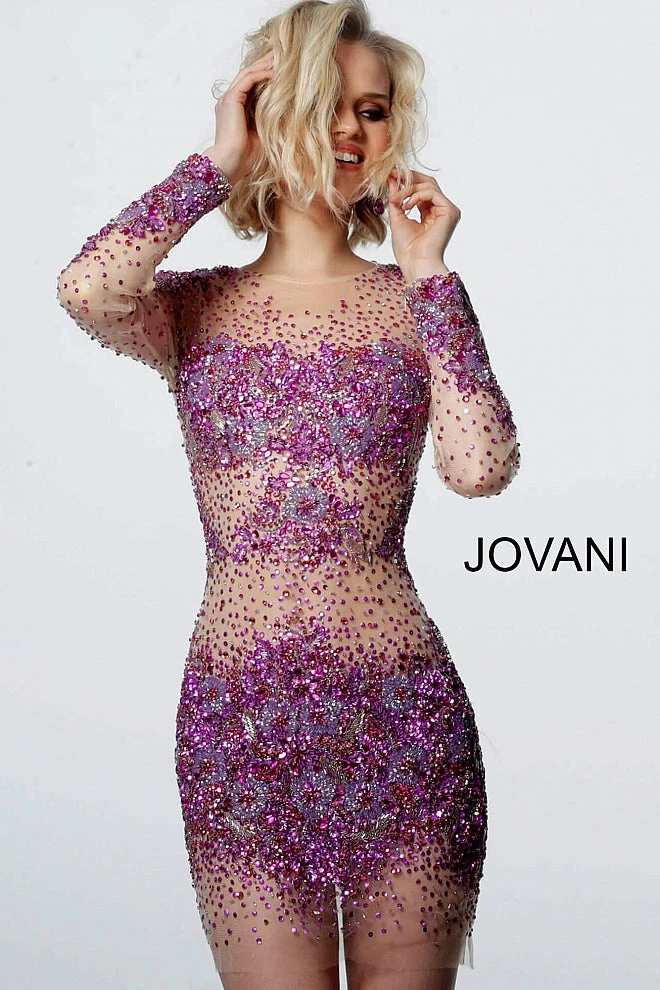 Long Sleeve Dresses Jovani 47598 Short Fitted Sheer Crystal Cocktail Dress Long Sleeve Embellished 7 Long Sleeve Dresses Jovani 47598 Short Fitted Sheer Crystal Cocktail Dress Long Sleeve Embellished